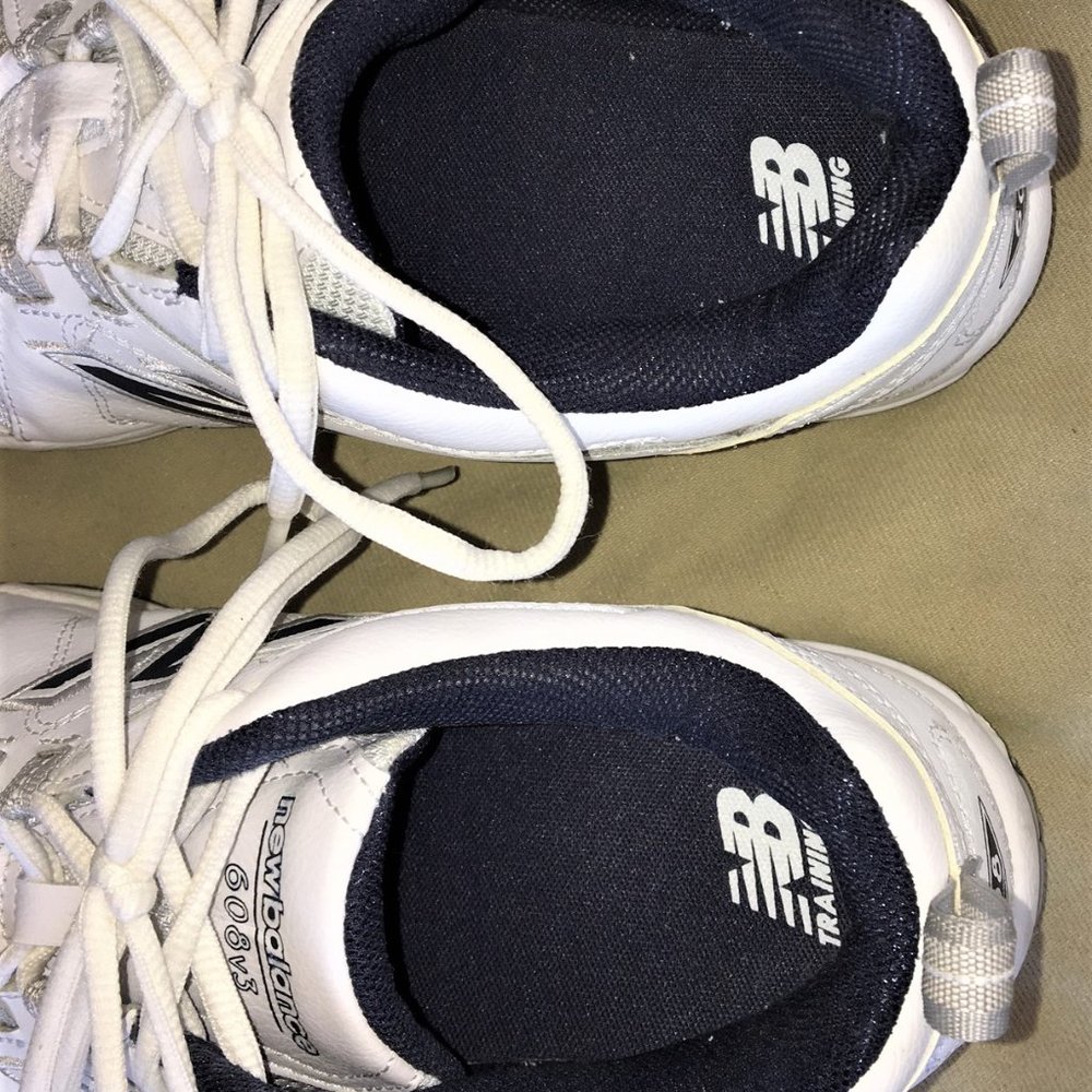 New Balance White Navy Athletic Sneakers - Picture 4 of 9